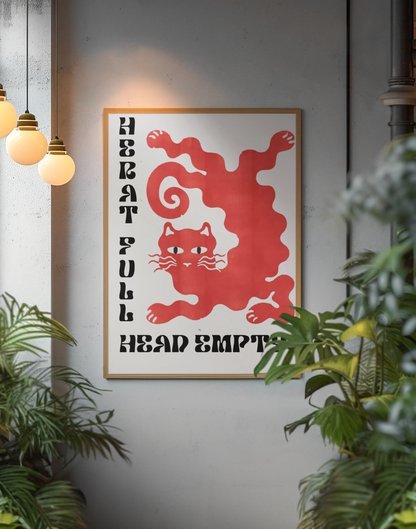 Minimalistic Heart Full Head Empty Quote Wall Mount | Y2K Animal Lover Illustration Living Room Poster