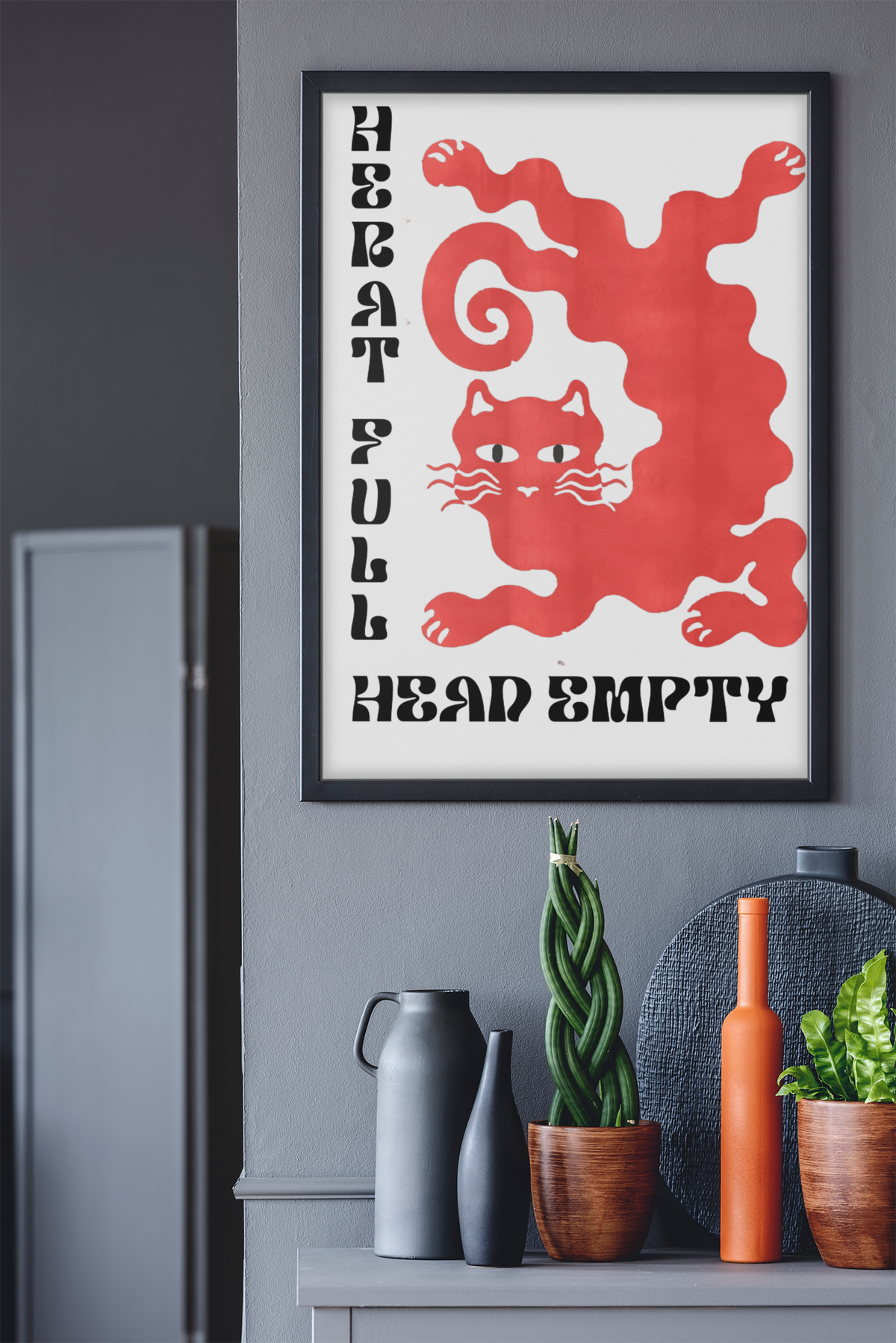 Minimalistic Heart Full Head Empty Quote Wall Mount | Y2K Animal Lover Illustration Living Room Poster