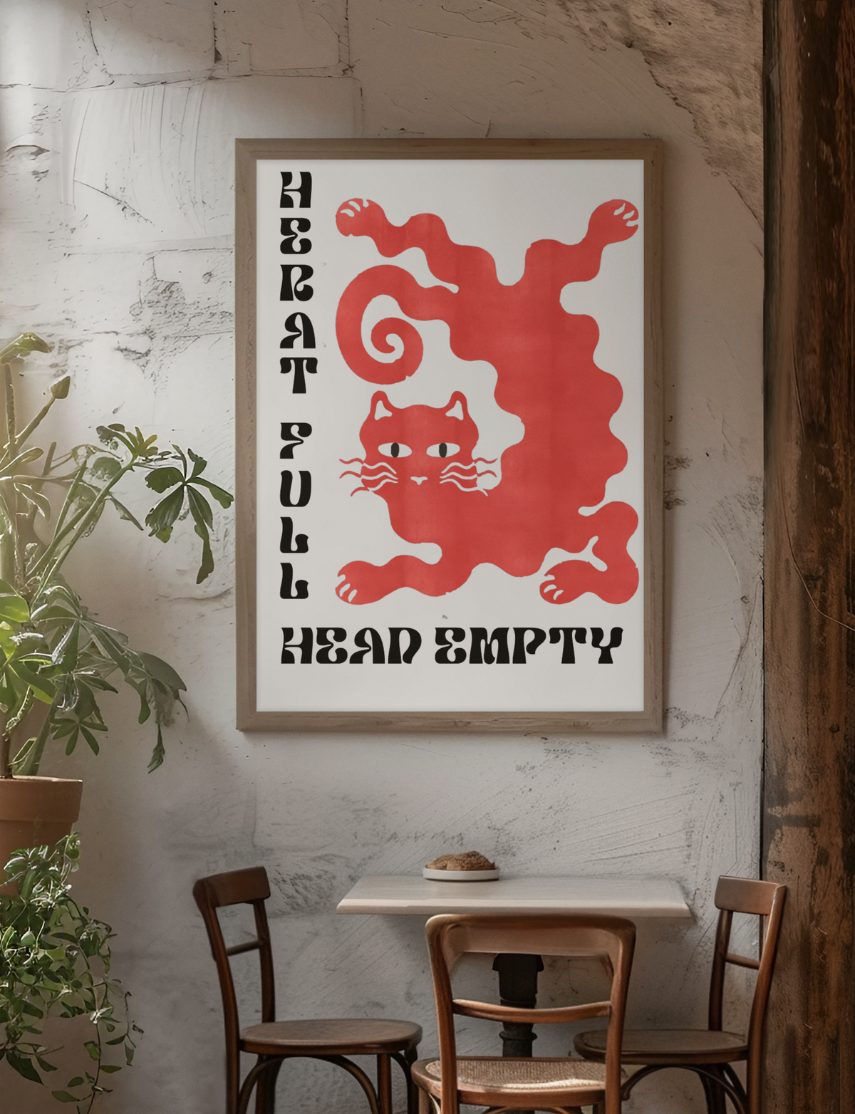 Minimalistic Heart Full Head Empty Quote Wall Mount | Y2K Animal Lover Illustration Living Room Poster