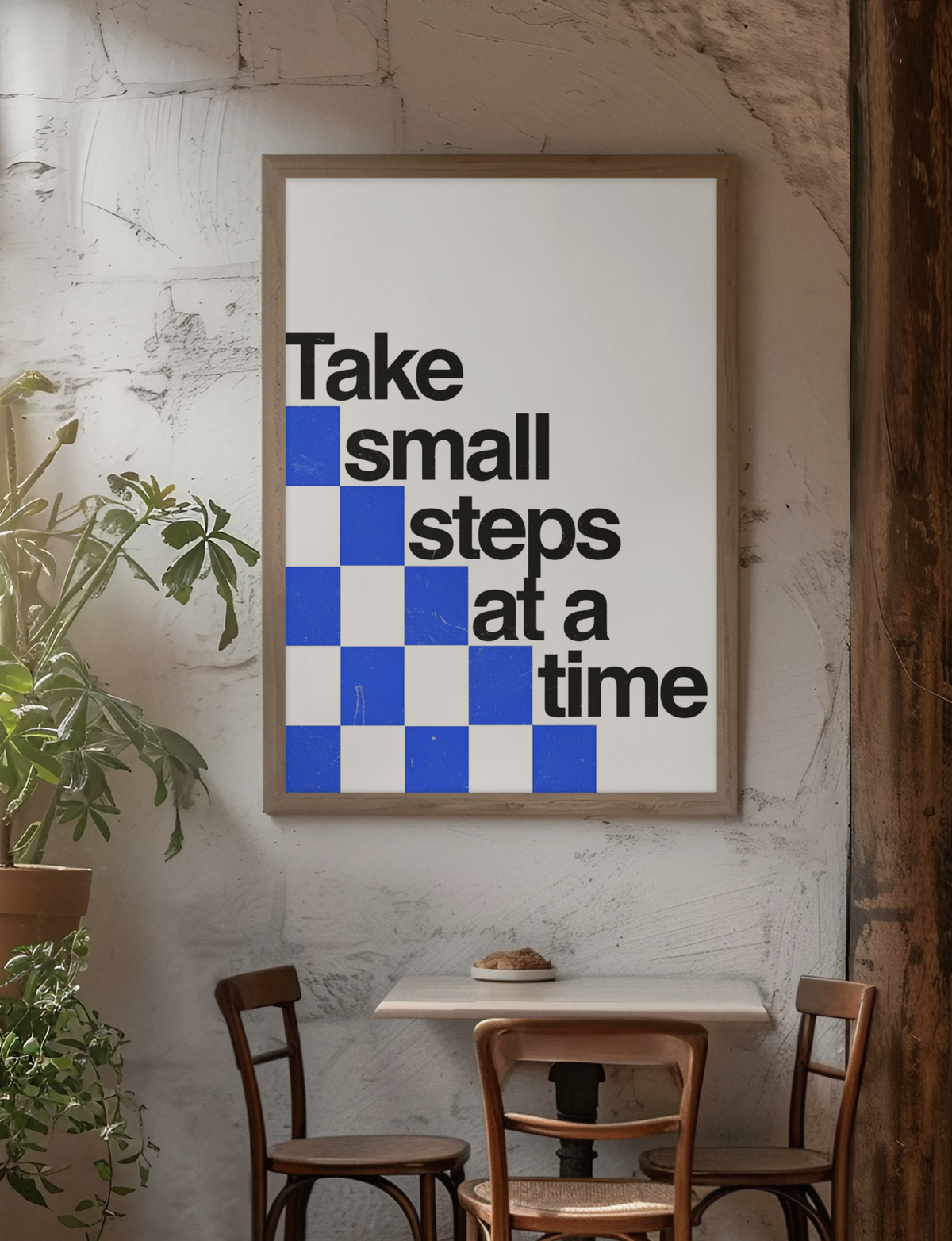 Take Small Steps at a Time Saying Wall Art | Black & White Encouragement Motto Room Wall Mount