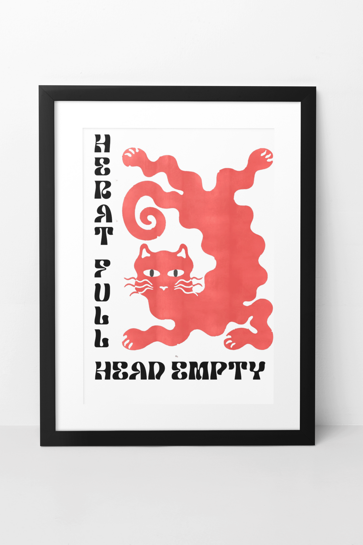 Minimalistic Heart Full Head Empty Quote Wall Mount | Y2K Animal Lover Illustration Living Room Poster