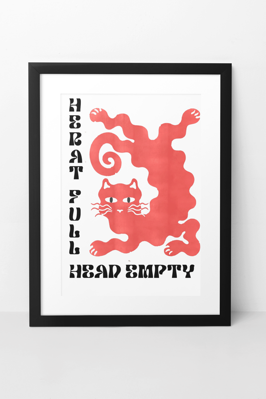 Minimalistic Heart Full Head Empty Quote Wall Mount | Y2K Animal Lover Illustration Living Room Poster