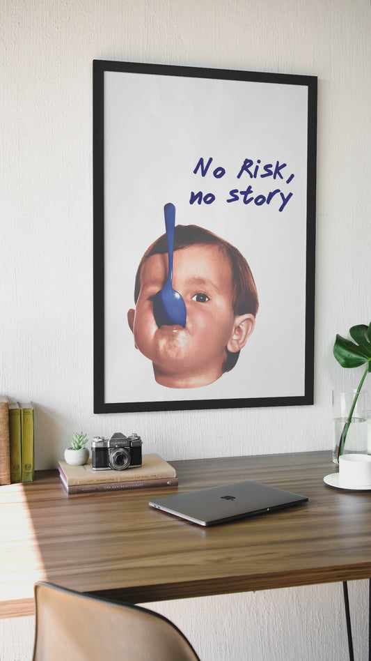 Bold No Risk, No Story Quote Wall Art | Aesthetic Y2K Statement Room Decor