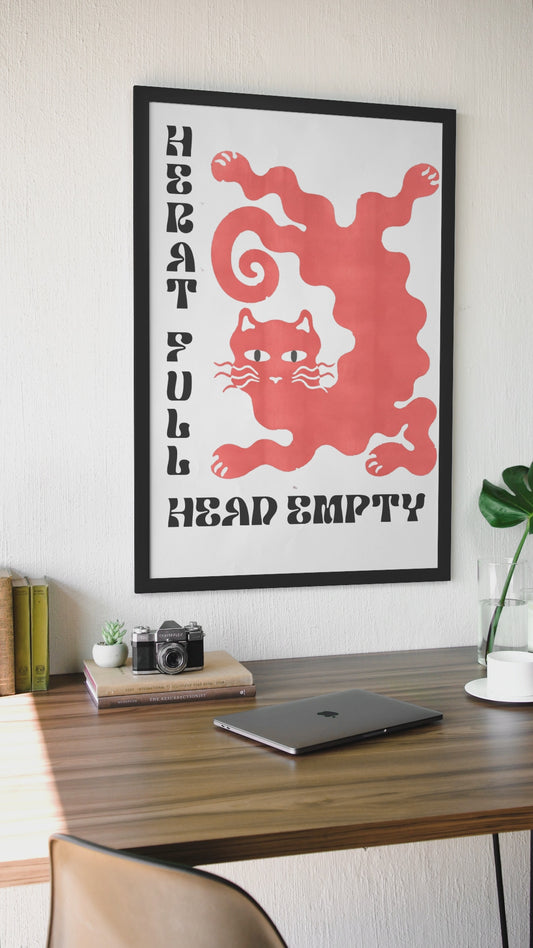 Minimalistic Heart Full Head Empty Quote Wall Mount | Y2K Animal Lover Illustration Living Room Poster
